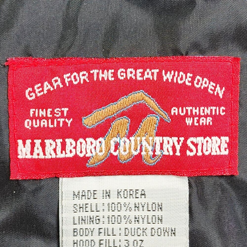 Marlboro Country Store Red Hooded Down Jacket M Nylon Duck Down - Picture 5 of 11
